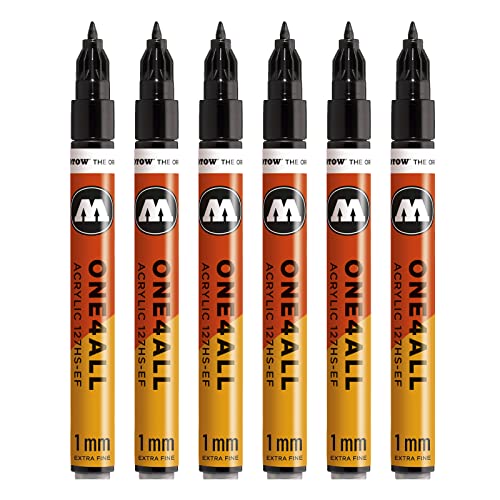 Molotow MO127101 ONE4ALL 127 HS-EF Markierstift, schwarz, 6er Packung von Molotow