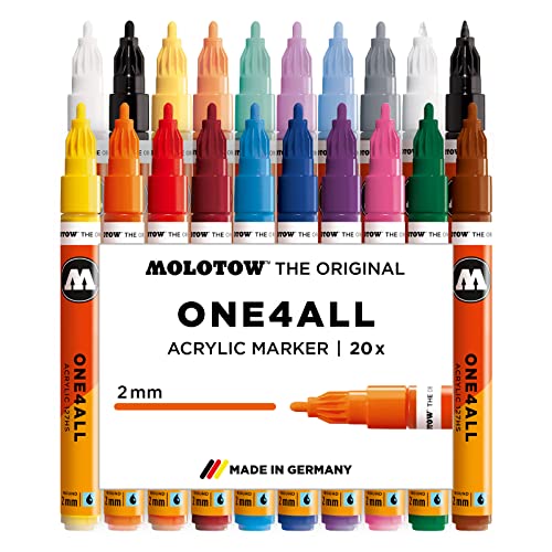 Molotow One4All 127HS Acryl Marker Main-Kit 1 (2,0 mm Strichstärke, hochdeckend und permanent, UV-beständig, für fast alle Untergründe) 20 Stück sortiert Molotow One4All 127HS Acryl Marker Main-Kit 1 (2,0 mm Strichstärke, hochdeckend und permanent, UV-beständig, für fast alle Untergründe) 20 Stück sortiert von Molotow