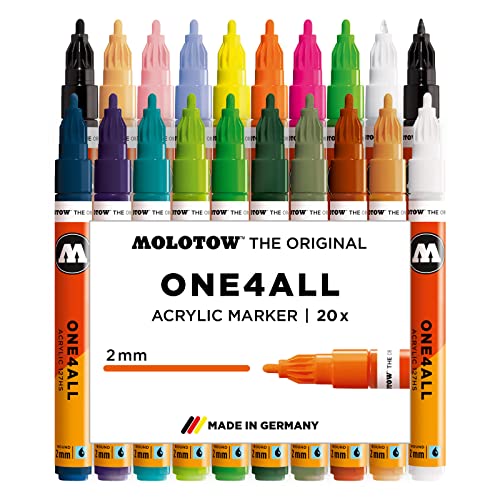 Molotow One4All 127HS Acryl Marker Main-Kit 2 (2,0 mm Strichstärke, hochdeckend und permanent, UV-beständig, für fast alle Untergründe) 20 Stück sortiert, beige von Molotow