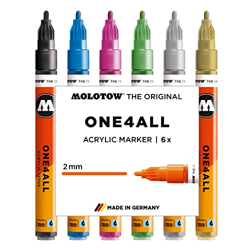 Molotow One4All 127HS Acryl Marker Metallic-Set (2,0 mm Strichstärke, hochdeckend und permanent, UV-beständig, für fast alle Untergründe) 6 Stück sortiert Molotow One4All 127HS Acryl Marker Metallic-Set (2,0 mm Strichstärke, hochdeckend und permanent, UV-beständig, für fast alle Untergründe) 6 Stück sortiert von Molotow