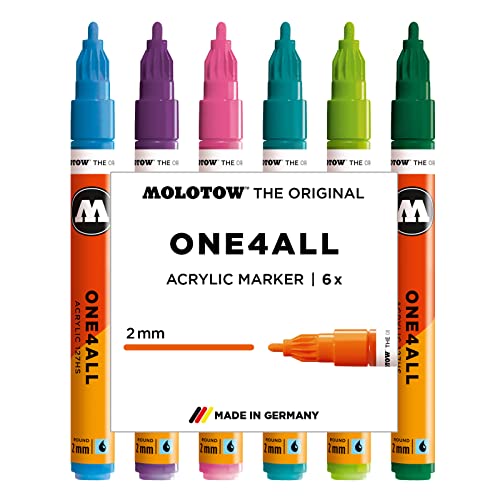 Molotow One4All 127HS Acryl Marker Basic-Set 2 (2,0 mm Strichstärke, hochdeckend und permanent, UV-beständig, für fast alle Untergründe) 6 Stück sortiert, beige von Molotow