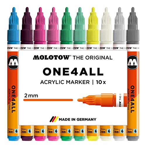 Molotow One4All 127HS Acryl Marker Basic-Set 3 (2,0 mm Strichstärke, hochdeckend und permanent, UV-beständig, für fast alle Untergründe) 10 Stück sortiert Molotow One4All 127HS Acryl Marker Basic-Set 3 (2,0 mm Strichstärke, hochdeckend und permanent, UV-beständig, für fast alle Untergründe) 10 Stück sortiert von Molotow
