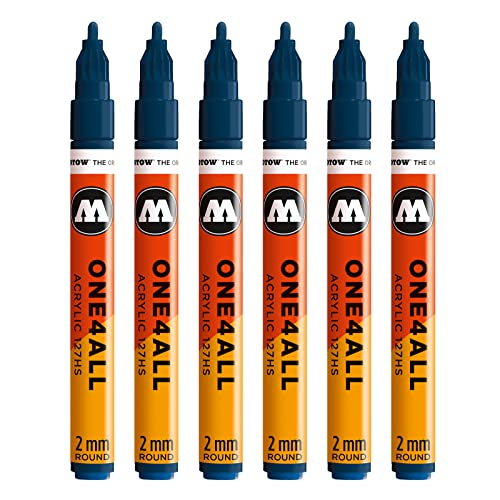 Molotow One4All 127HS Acryl Marker (2,0 mm Strichstärke, hochdeckend und permanent, UV-beständig, für fast alle Untergründe) 6 Stück Farbe 027 petrol von Molotow