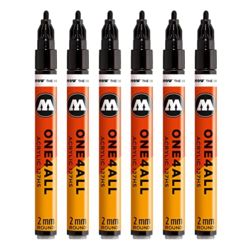 Molotow One4All 127HS Acryl Marker (2,0 mm Strichstärke, hochdeckend und permanent, UV-beständig, für fast alle Untergründe) 6 Stück Farbe 180 signalschwarz von Molotow