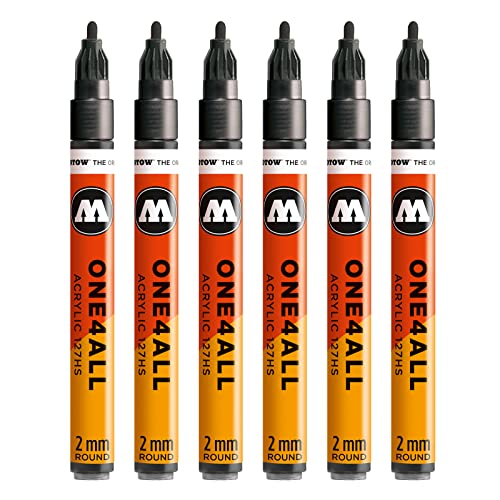 Molotow One4All 127HS Acryl Marker (2,0 mm Strichstärke, hochdeckend und permanent, UV-beständig, für fast alle Untergründe) 6 Stück Farbe 223 metallic schwarz von Molotow