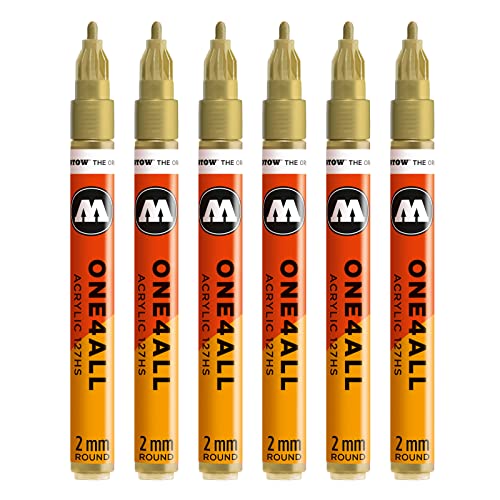 Molotow One4All 127HS Acryl Marker (2,0 mm Strichstärke, hochdeckend und permanent, UV-beständig, für fast alle Untergründe) 6 Stück Farbe 228 metallic gold von Molotow