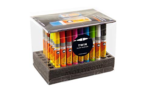 Molotow One4All Acrylic Twin Marker Complete-Set (Strichstärke 1,5 mm und 4,0 mm, hochdeckend und permanent, UV-beständig, für fast alle Untergründe) 50 Stück sortiert von Molotow