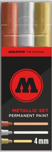 Molotow Permanent Paint Metallic Marker Set, 4 mm Highflow-Spitze, 3 Farben: Silber, Gold und Kupfer MO200497 von Molotow