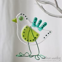 Smaragd Und Lime Green Geschmolzenes Glas Schrulligen Vogel | Geburtstagsgeschenk Handgemachte Fusing Glasvogel Präsent Beste Freundin Geschenk von MoltenWonkyGlass