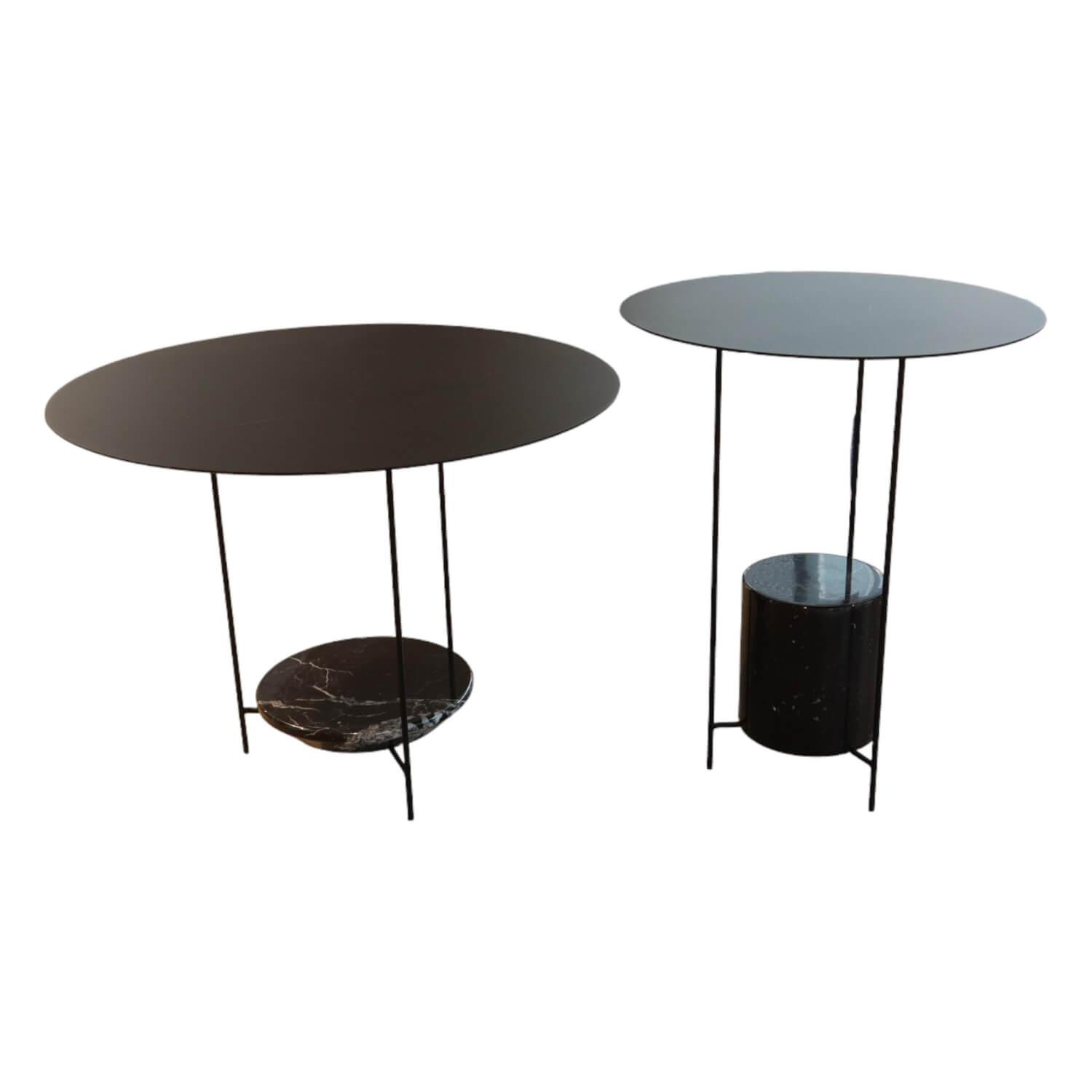 2er-Set Beistelltisch Panna Cotta Stahlbech Schwarz Lackiert Marmor Marquina Sch... von Molteni & C