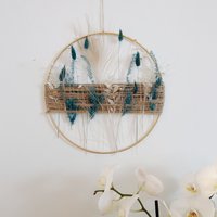 Aqua Blumenkranz 30cm, Metallring Mit Getrockneten Blumen Und Juteschnur, Trockenblumenkranz, Fensterkranz, Wanddekoration, Sommerblumen von Moltinghouse