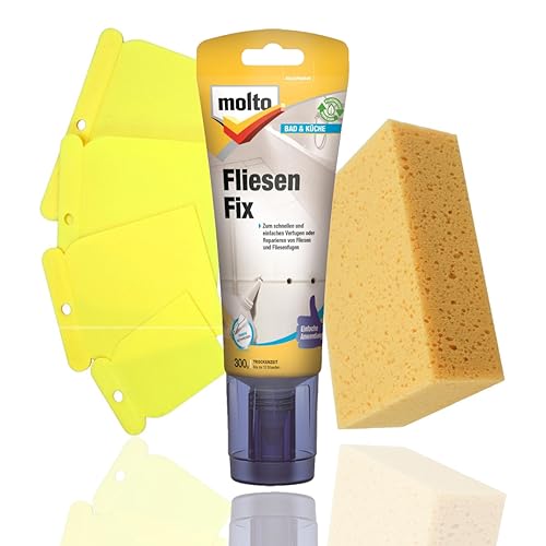 Molto Fliesenfix Fertigspachtel im Set mit Spachtel und Schwamm (Set Grau) von Molto