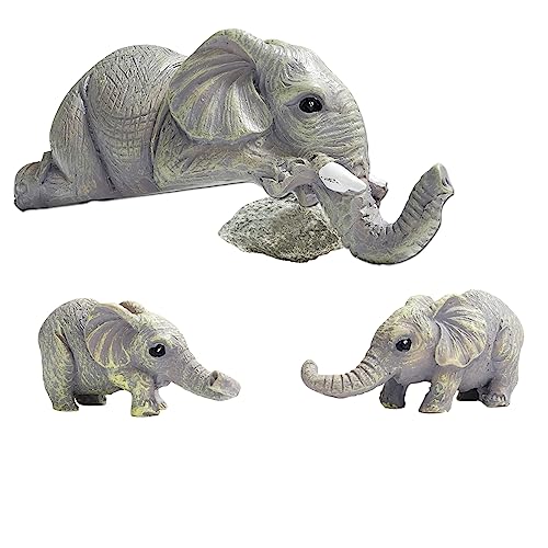 Molyorch 3 Stück Elefanten Gartendeko Zubehör, Afrika Elefant Deko Gartenfiguren, Außen Elefante, Harz Elefant Figuren Garten, für Gartendekoration, Wohnaccessoires, Bürotischdekoration von Molyorch