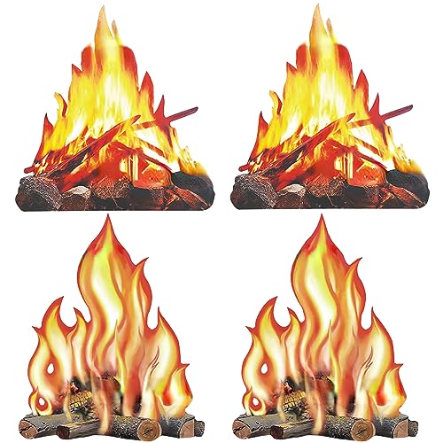 Molyorch 4 Pieces Dekorative Flamme Fackel, Künstliches Feuer, Lagerfeuer Herzstück, Pappe Lagerfeuer, für Camping Dekoration, Lagerfeuer Dekoration, Schießrequisiten von Molyorch