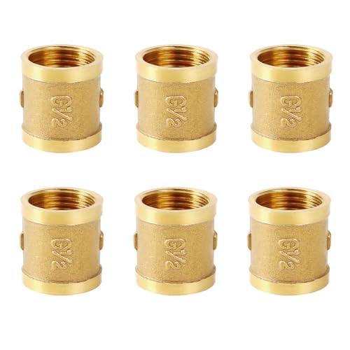 Molyorch 6 Stück Muffe Messing G1/2 Zoll (Ø19,5mm), Doppelmuffe G1/2" Messing Ig/Ig, Messing Muffe G1/2 Zoll Ig/Ig, Messingfittings geeignet für Heizung Trinkwassersystem von Molyorch