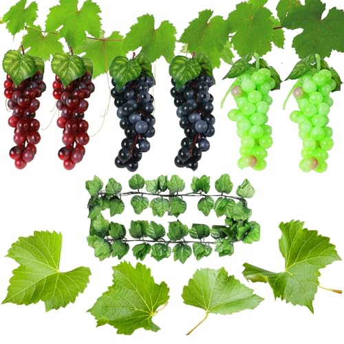 Molyorch 7 Stück Kunststoff Weintrauben, Künstliche Trauben Deko, Gefälschte Obst Requisiten Trauben, für Gartendekoration, Obststützen, Dekorative Früchte von Molyorch