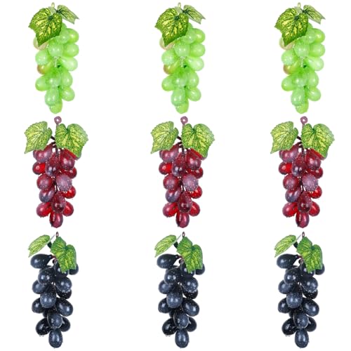 Molyorch 9 Stück Deko Kunststoff Weintrauben, Lebensechte Traube Deko, Künstliches Obst Gemüse Dekoration, für Weindekoration, Künstliche Fruchtstützen, Gartenbüro (18 Trauben) von Molyorch