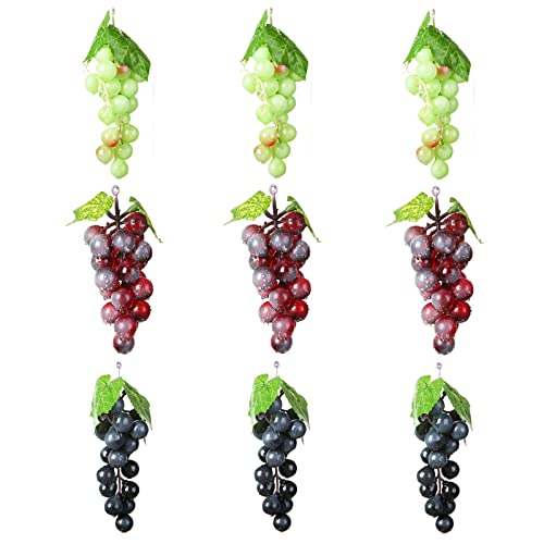 Molyorch 9 Stück Deko Kunststoff Weintrauben, Lebensechte Traube Deko, Künstliches Obst Gemüse Dekoration, für Weindekoration, Künstliche Fruchtstützen, Gartenbüro von Molyorch