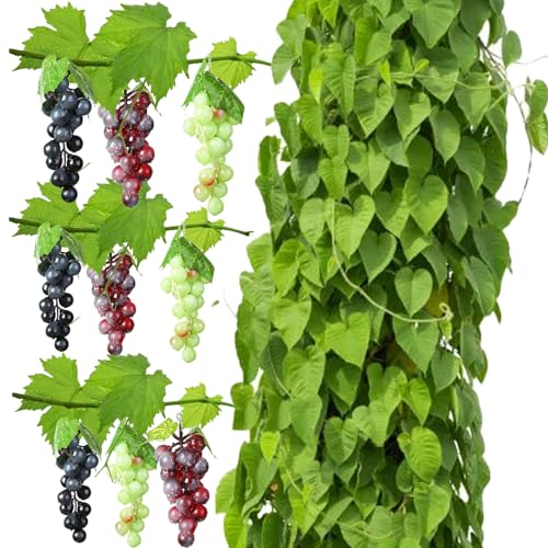 Molyorch 9 Stück Deko Kunststoff Weintrauben, Lebensechte Traube Deko, Künstliches Obst Gemüse Dekoration, für Weindekoration, Künstliche Fruchtstützen, Gartenbüro von Molyorch