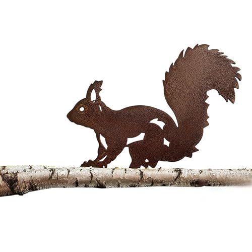 Molyorch Rostiges Eichhörnchen, Vögel Gartenstecker, Baumstecker Rost, Eichhörnchen Figur für Hof Outdoor Garten Hinterhof Rasen Deko von Molyorch