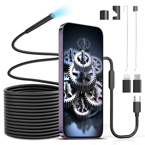 Endoskopkamera, Moman EOM1 Inspektionskamera 1080P HD Industrie Endoskop mit 8 LED Leuchten 3 Meter Halbstarrem Kabel Wasserdicht IP67 Typ-C Schlange Kanalkamera Rohrkamera für Android iOS iPhone von Moman