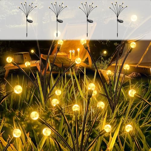 Moman Firefly Solar Gartenleuchten für Außen, 4 Stück 8 LED Glühwürmchen Solar Steckleuchte Wasserdicht Solar Firefly (Blase) 2 Modi 600mAh, Glühwürmchen-LED-Solarleuchten-Außen-Garten von Moman