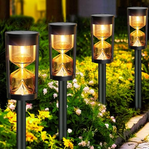 Moman Solarlampen für Außen, 4PCS Solarleuchte für Garten Wasserdicht Auto EIN/AUS 600mAh Warmweiß Sanduhr-Form Gartenleuchte Solar für Rasen Terrasse Hof, Solarlampen-Außen-Garten-Solarleuchte-Licht von Moman