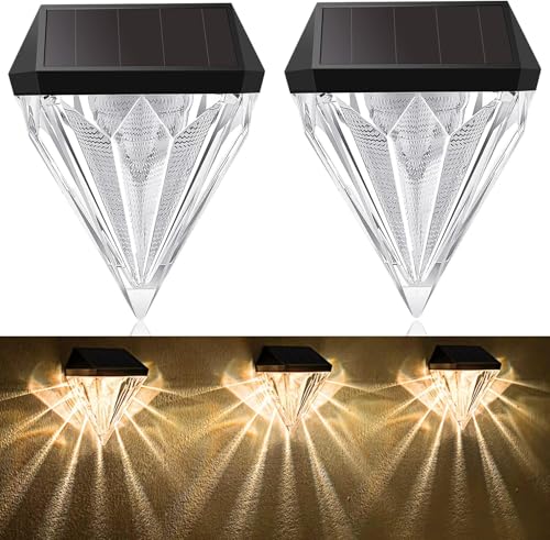 Moman Solarlampen für Außen Garten, 2 Pcs Solar Gartenleuchte Warmweiß IP44 Wasserdicht Dekorative Solarleuchten für Zaun Terrasse Treppen Wand(Diamant), Solarlampen-Außen-Garten-LED-Solarleuchte von Moman
