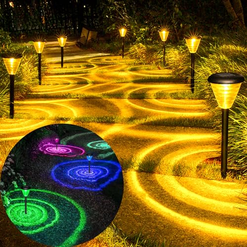 Moman Solarlampen für Außen Garten, 6 PCS Solarleuchten Stehend Solar LED Leuchten mit Warmen Licht und RGB Farbe, IP65 Wasserdicht Solar Lampe für Rasen Wege, Solar-Leuchte-Außen-Garten-Bunt von Moman