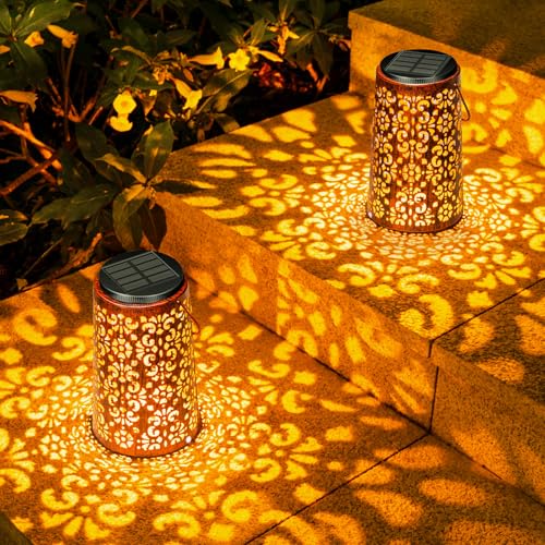 Moman Solarlaterne für Außen, 2 Stück Solarlampen für Außen Garten zum Hängen, Lantern Deko mit Kalt/Warm Licht aus Metall IP55 Wasserdicht für Garten Balkon (Retro), Solar-Laterne-für-Außen-Garten von Moman