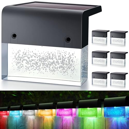 Moman Solarleuchten für Außen, 6 Stücke Solar Gartenleuchte IP55 Wasserdicht mit Warmweiß & 7 Farbwechsel Lichteffeke für Zaun Terrasse Stufen Wand(Quader), Solarlampen-Außen-Garten-LED-Solarleuchte von Moman
