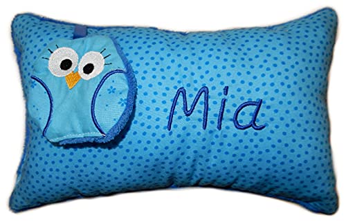 Momelie Blaues Schmusekissen * Kuschelkissen * Eule * mit Namen Bestickt * 17 x 29 cm * SK-bl_0036 von Momelie