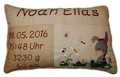 Momelie Beiges Schmusekissen * Kuschelkissen * Esel * mit Namen Bestickt * ca. 25 * 40 cm groß * SK-be_0010 von Momelie