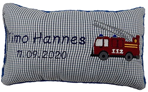 Momelie Blaues Schmusekissen * Kuschelkissen * Feuerwehr * mit Namen Bestickt * 17 x 29 cm * SK-bl_0063 von Momelie