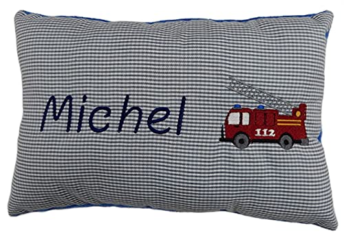 Momelie Blaues Schmusekissen * Kuschelkissen * Feuerwehr * mit Namen Bestickt * 25 x 40 cm * SK-bl_0063 von Momelie