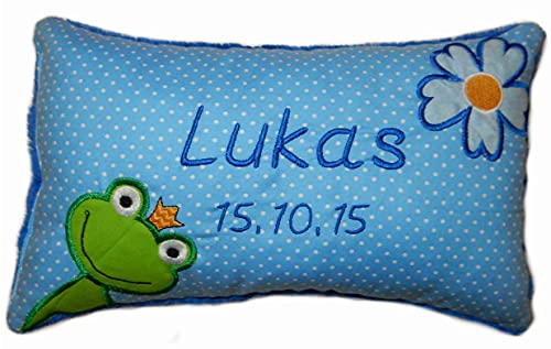 Momelie Blaues Schmusekissen * Kuschelkissen * Frosch * mit Namen Bestickt * 17 x 29 cm * SK-bl_0001 Momelie Blaues Schmusekissen * Kuschelkissen * Frosch * mit Namen Bestickt * 17 x 29 cm * SK-bl_0001 von Momelie