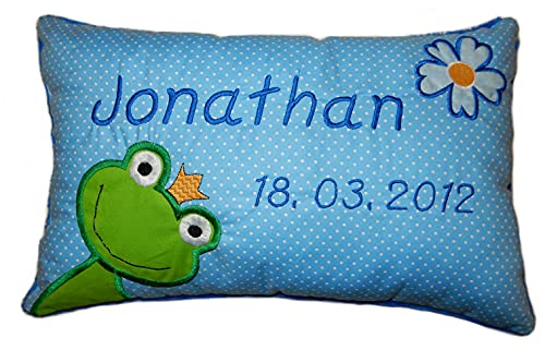 Momelie Blaues Schmusekissen * Kuschelkissen * Frosch * mit Namen Bestickt * 25 x 40 cm * SK-bl_0001 Momelie Blaues Schmusekissen * Kuschelkissen * Frosch * mit Namen Bestickt * 25 x 40 cm * SK-bl_0001 von Momelie