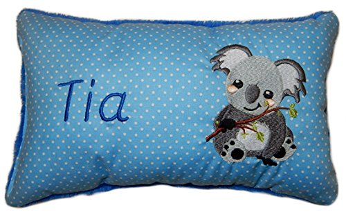 Momelie Blaues Schmusekissen * Kuschelkissen * Koala * mit Namen Bestickt * 17 x 29 cm * SK-bl_0037 von Momelie