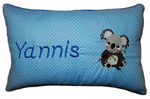 Momelie Blaues Schmusekissen * Kuschelkissen * Koala * mit Namen Bestickt * 25 x 40 cm * SK-bl_0037 von Momelie