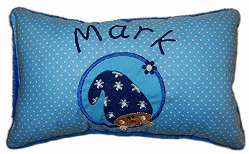 Momelie Blaues Schmusekissen * Kuschelkissen * Wichtel * mit Namen Bestickt * 17 x 29 cm * SK-bl_0008 Momelie Blaues Schmusekissen * Kuschelkissen * Wichtel * mit Namen Bestickt * 17 x 29 cm * SK-bl_0008 von Momelie