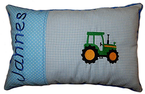 Momelie Blaues Schmusekissen * Kuschelkissen * grüner Traktor * mit Namen Bestickt * ca. 25 * 40 cm groß * SK-bl_0082 Momelie Blaues Schmusekissen * Kuschelkissen * grüner Traktor * mit Namen Bestickt * ca. 25 * 40 cm groß * SK-bl_0082 von Momelie