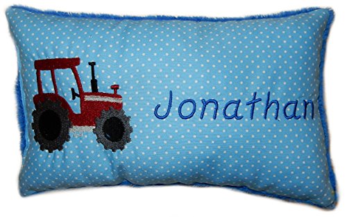 Momelie Blaues Schmusekissen * Kuschelkissen * roter Traktor * mit Namen Bestickt * 25 x 40 cm * SK-bl_0095 Momelie Blaues Schmusekissen * Kuschelkissen * roter Traktor * mit Namen Bestickt * 25 x 40 cm * SK-bl_0095 von Momelie