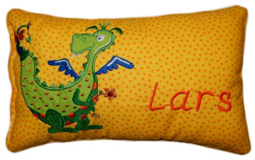 Momelie Gelbes Schmusekissen * Kuschelkissen * Drachen * mit Namen Bestickt * 17 x 29 cm * SK-ge_0011 von Momelie