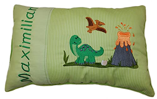 Momelie Grünes Schmusekissen * Kuschelkissen * Dinosaurier* mit Namen Bestickt * ca. 25 * 40 cm groß * SK-gn_0073 von Momelie