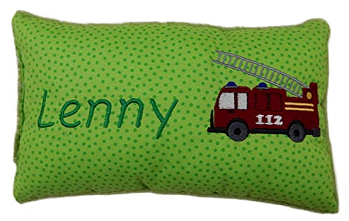 Momelie Grünes Schmusekissen * Kuschelkissen * Feuerwehr * mit Namen Bestickt * 17 x 29 cm * SK-gn_0025 von Momelie