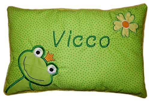 Momelie Grünes Schmusekissen * Kuschelkissen * Frosch * mit Namen Bestickt * 25 x 40 cm * SK-gn_0024 von Momelie