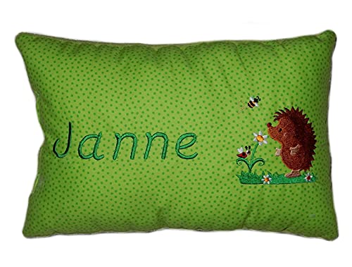 Momelie Grünes Schmusekissen * Kuschelkissen * Igel * mit Namen Bestickt * 25 x 40 cm * SK-gn_0011 von Momelie