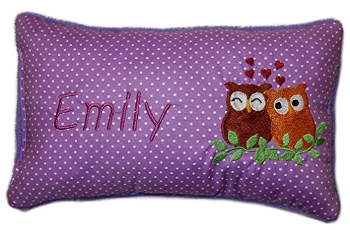 Momelie Lila Schmusekissen * Kuschelkissen * Eulen * mit Namen Bestickt * 17 x 29 cm * SK-li_0051 von Momelie