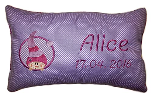 Momelie Lila Schmusekissen * Kuschelkissen * Wichtel * mit Namen Bestickt * 17 x 29 cm * SK-li_0043 von Momelie