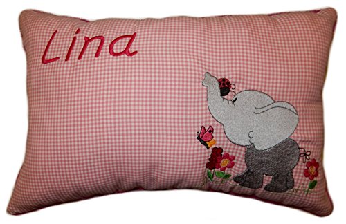 Momelie Rosa Schmusekissen * Kuschelkissen * Elefant * mit Namen Bestickt * 25 x 40 cm * SK-pi_0074 von Momelie